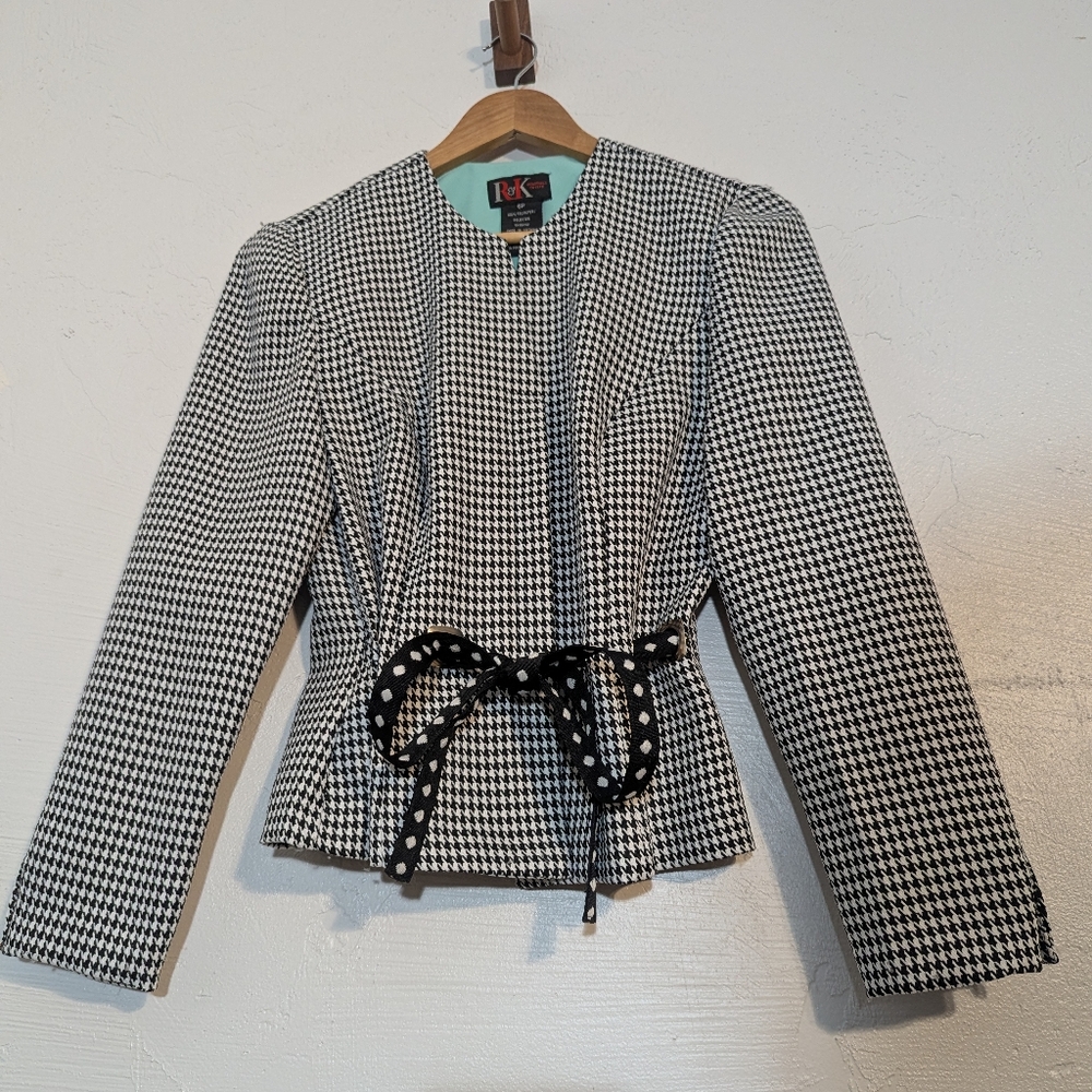 Vintage Womens B&W Houndstooth Blazer w/ Bow Grunge Alt Punk Twee Whimsigoth Emo
